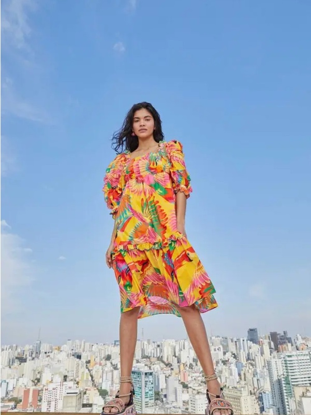 FARM Rio Colorful Toucans Scalloped Midi Dress | Size S | NWOT